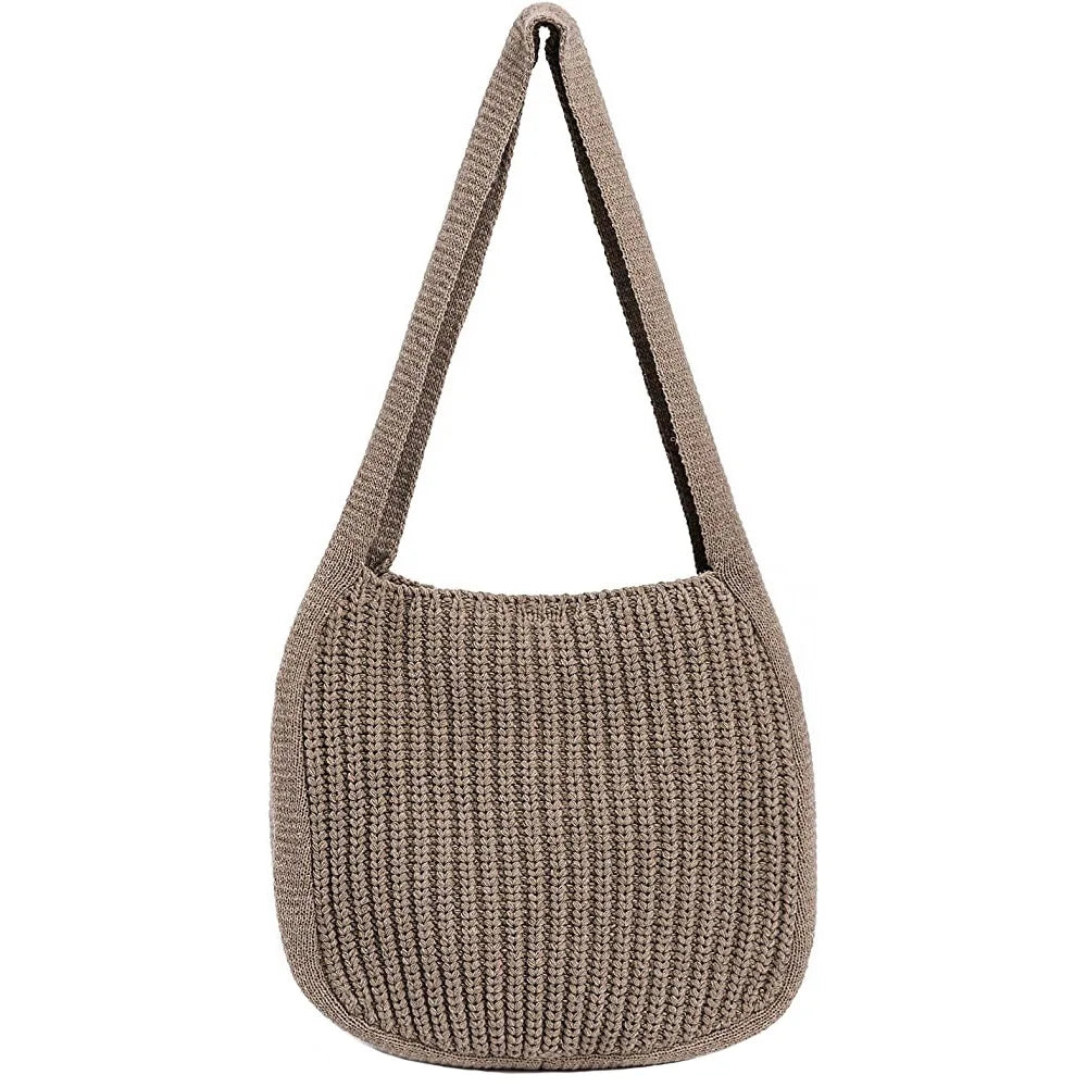 Solid Knitted Messenger Bag Large Capacity Tote Shoulder Bag Women's Crossbody