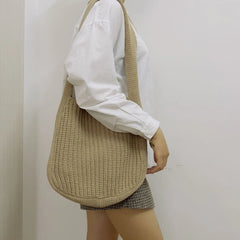 Solid Knitted Messenger Bag Large Capacity Tote Shoulder Bag Women's Crossbody