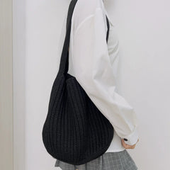 Solid Knitted Messenger Bag Large Capacity Tote Shoulder Bag Women's Crossbody