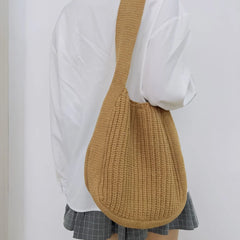 Solid Knitted Messenger Bag Large Capacity Tote Shoulder Bag Women's Crossbody