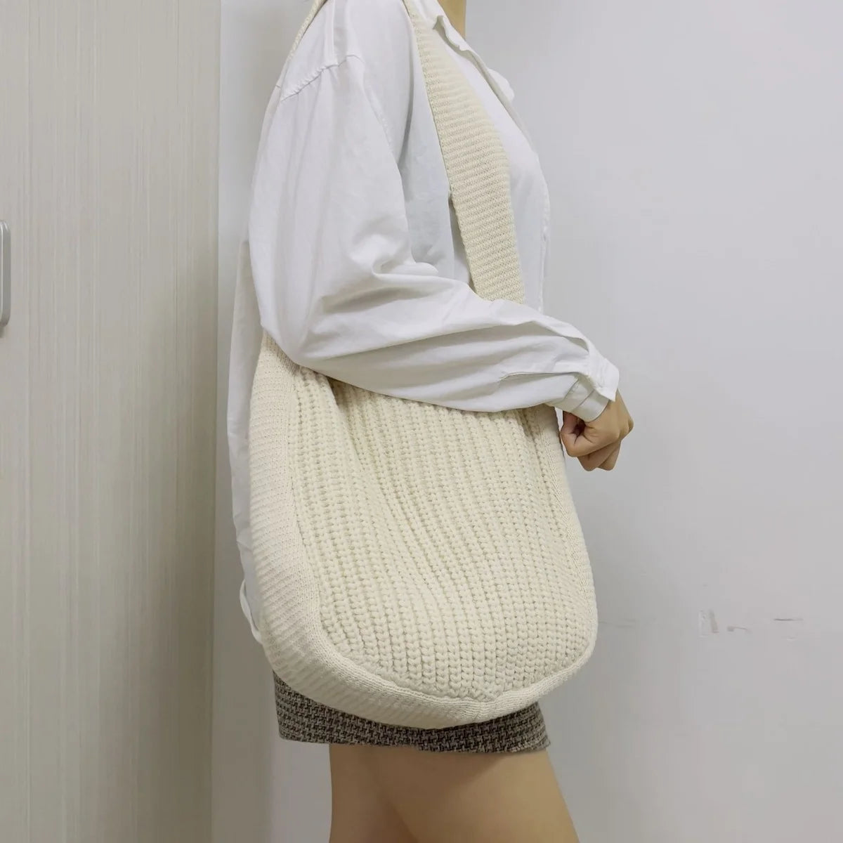 Solid Knitted Messenger Bag Large Capacity Tote Shoulder Bag Women's Crossbody