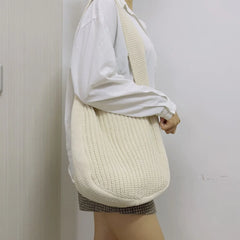 Solid Knitted Messenger Bag Large Capacity Tote Shoulder Bag Women's Crossbody