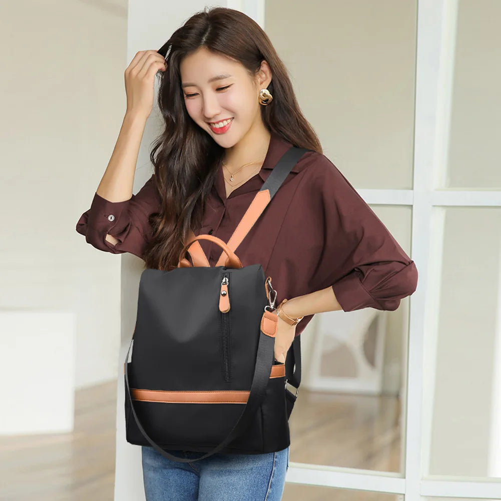 Women Casual Nylon Backpack Large Capacity Anti-theft Rucksack