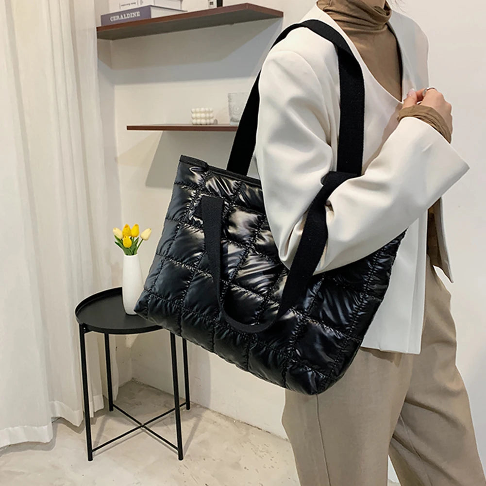 Women Casual Nylon Shoulder Bags Female Tote Handbags Large Capacity Quilted