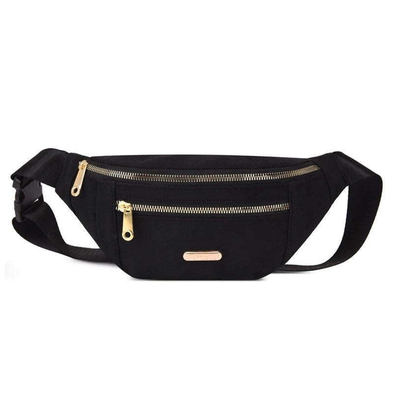 Women Casual Nylon Waist Bag Fanny Pack Solid Travel Shoulder Crossbody