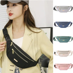 Women Casual Nylon Waist Bag Fanny Pack Solid Travel Shoulder Crossbody