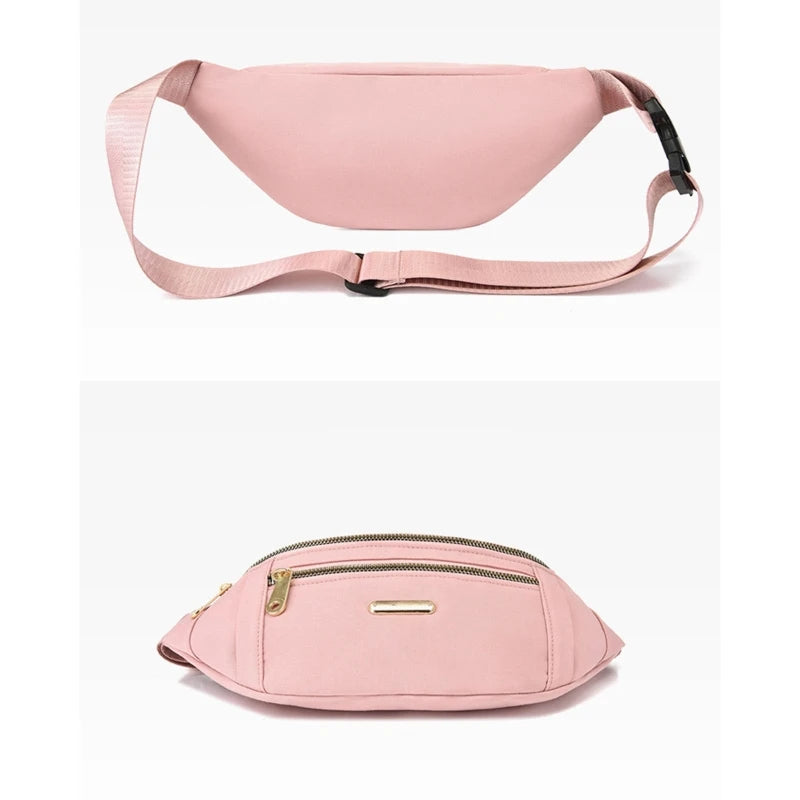 Women Casual Nylon Waist Bag Fanny Pack Solid Travel Shoulder Crossbody