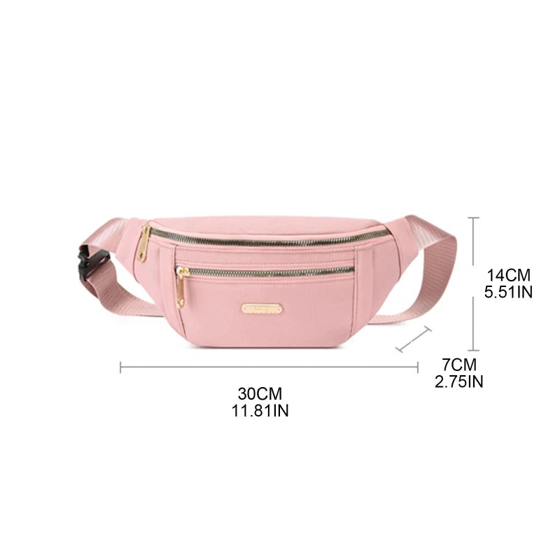 Women Casual Nylon Waist Bag Fanny Pack Solid Travel Shoulder Crossbody