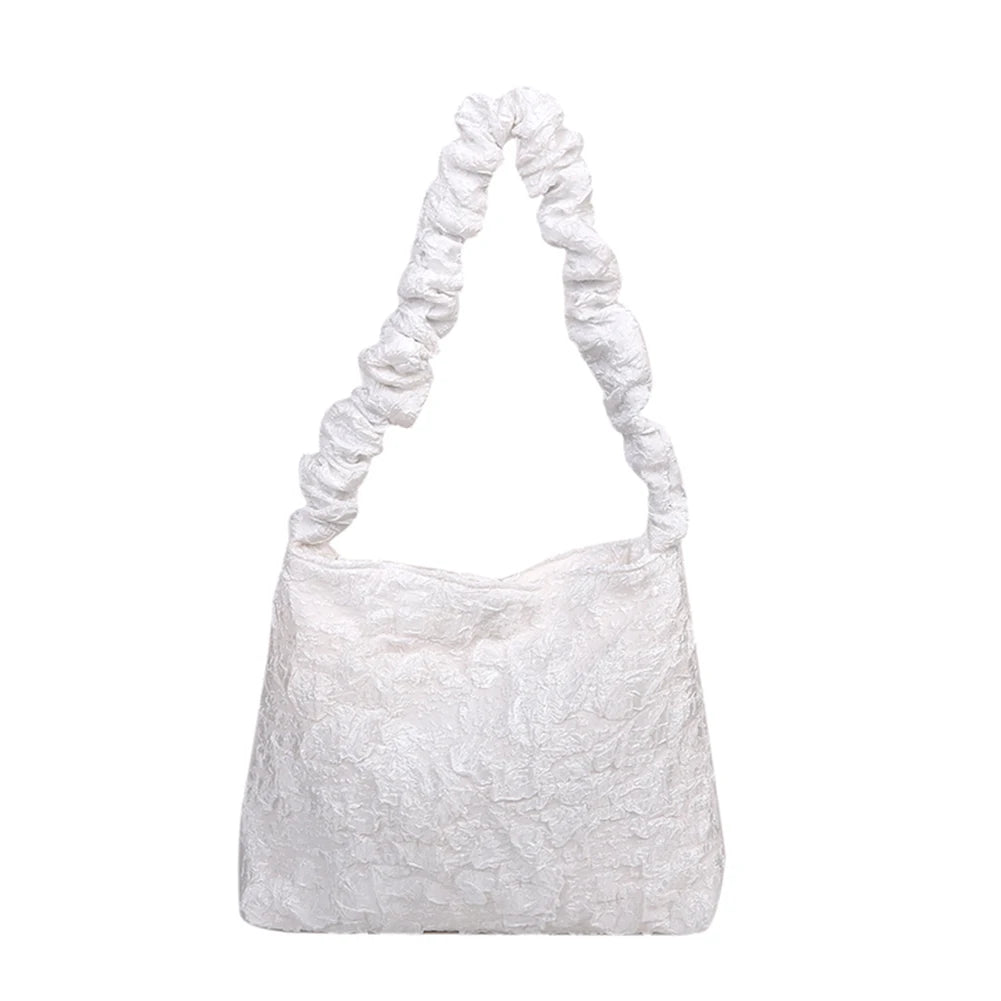 Women Casual Pleated Shoulder Bags Solid Handbags Large Capacity Tote
