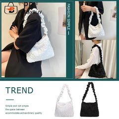 Women Casual Pleated Shoulder Bags Solid Handbags Large Capacity Tote