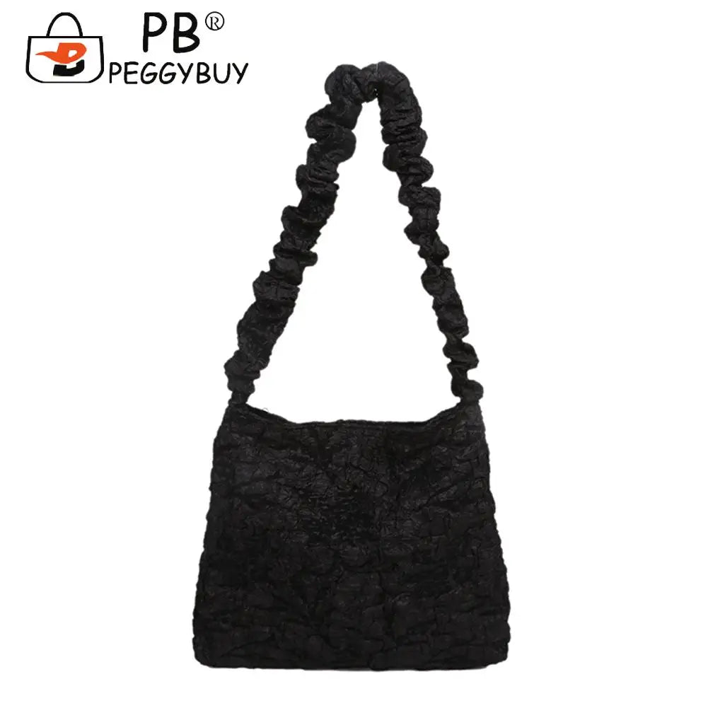 Women Casual Pleated Shoulder Bags Solid Handbags Large Capacity Tote