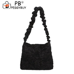 Women Casual Pleated Shoulder Bags Solid Handbags Large Capacity Tote