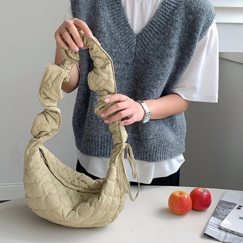 Women Casual Ruched Shoulder Bag Quilted Crossbody Handbag