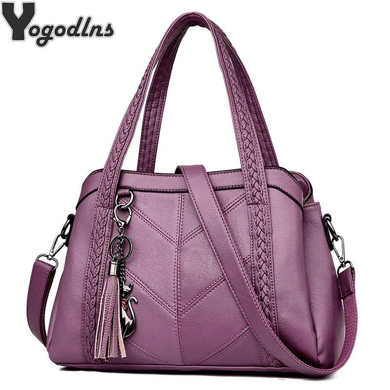 Women Casual Tassel Handbag Large Capacity Shoulder Bag Vintage PU Leather