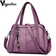 Women Casual Tassel Handbag Large Capacity Shoulder Bag Vintage PU Leather