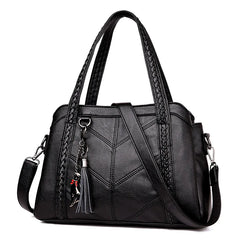 Women Casual Tassel Handbag Large Capacity Shoulder Bag Vintage PU Leather