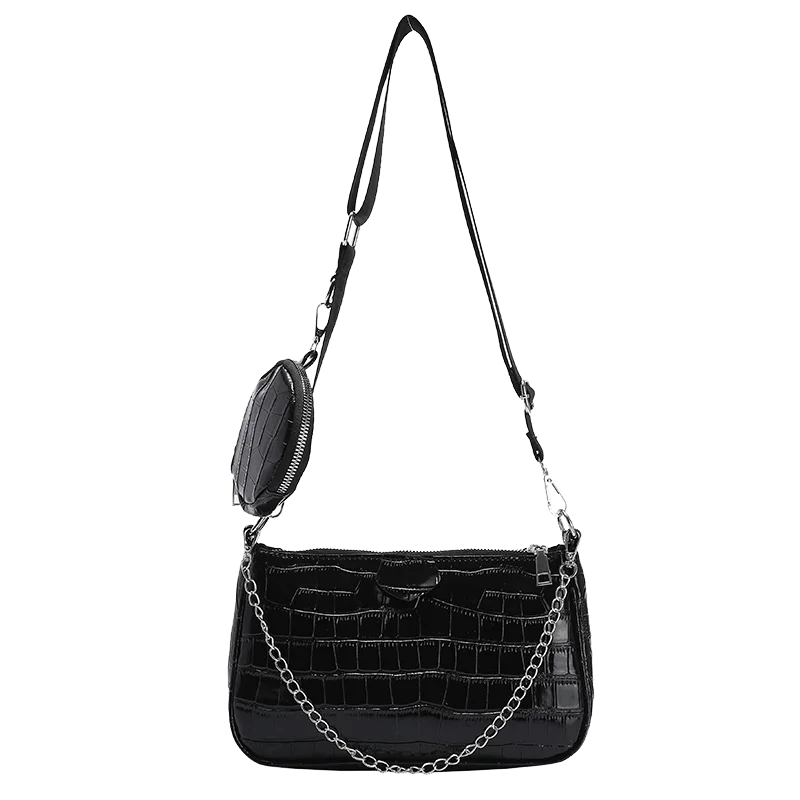 Women Casual Shoulder Bag 2 Pieces Set Stone Pattern Leather Women Bags