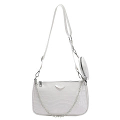 Women Casual Shoulder Bag 2 Pieces Set Stone Pattern Leather Women Bags