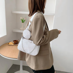 Women Casual Shoulder Bag 2 Pieces Set Stone Pattern Leather Women Bags