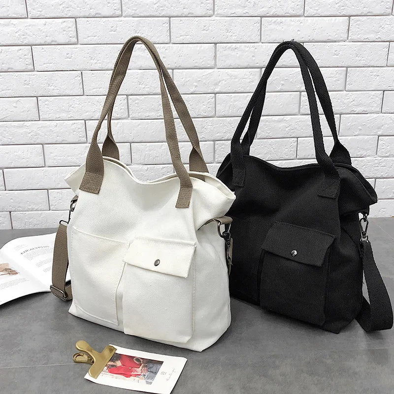 Women Casual Solid Crossbody Canvas Bags Large Capacity Shopping Handbag