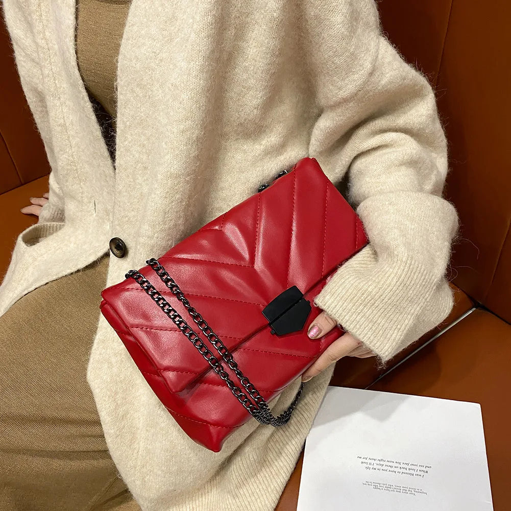 Women Solid Lattice Pattern Crossbody Messenger Bag PU Leather Large Capacity