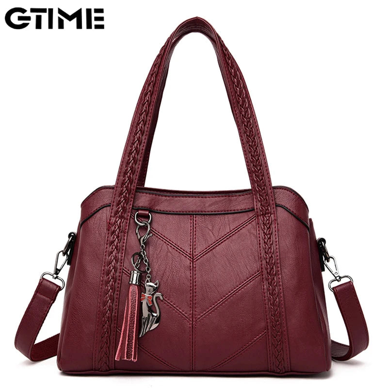 Vintage Leather Crossbody Bag for Women - Brown
