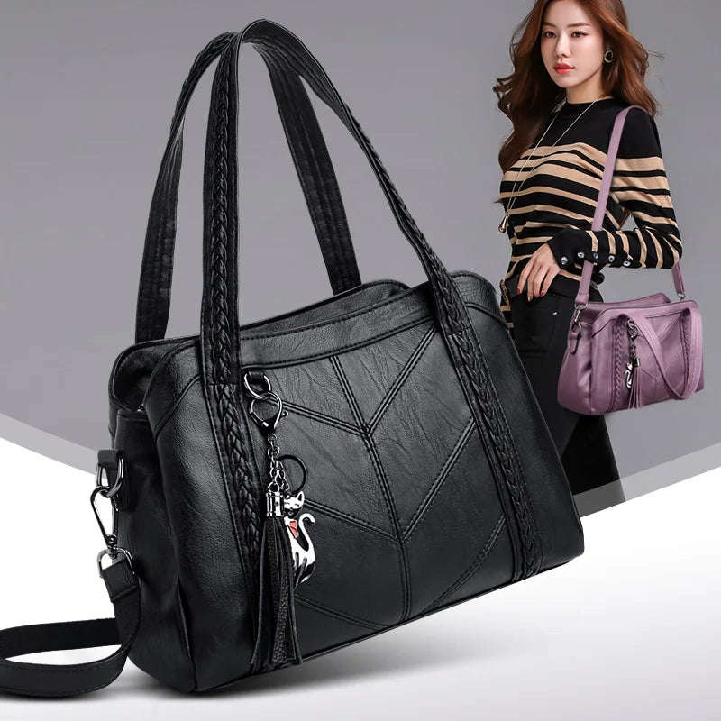 Vintage Leather Crossbody Bag for Women - Brown