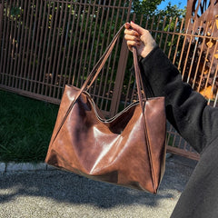 Women Casual Tote Large Capacity Shoulder Bag Soft PU Leather Handbag