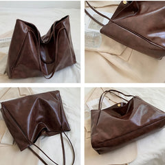 Women Casual Tote Large Capacity Shoulder Bag Soft PU Leather Handbag