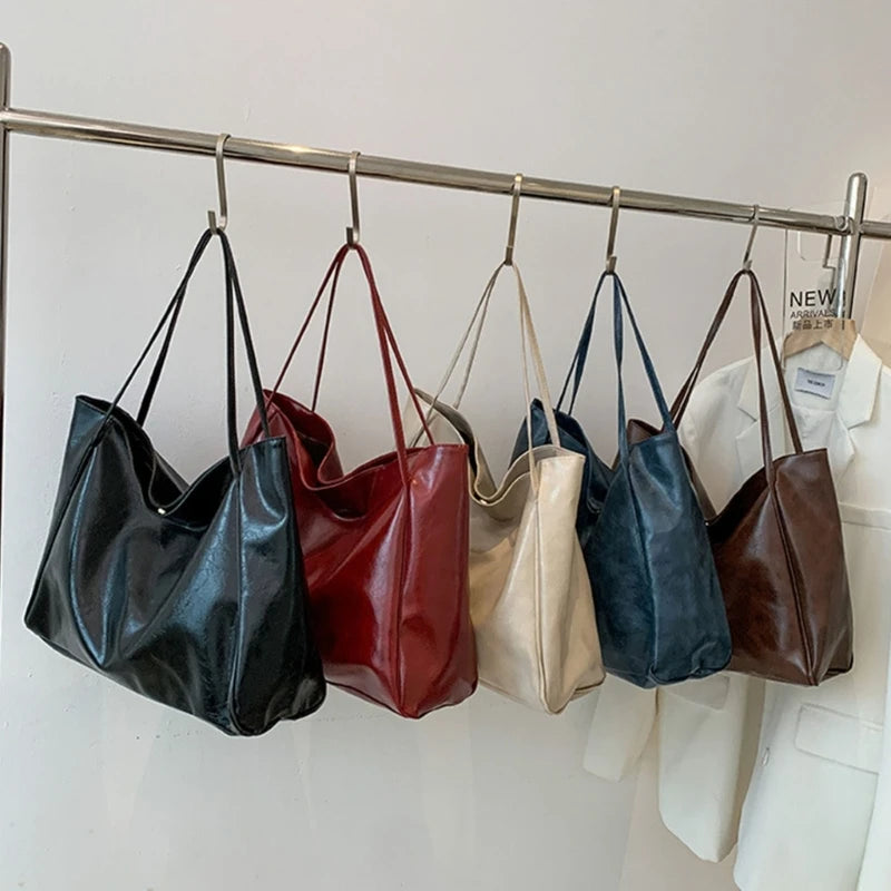 Women Casual Tote Large Capacity Shoulder Bag Soft PU Leather Handbag