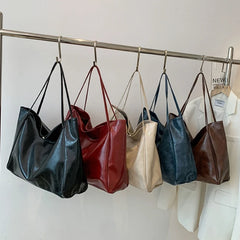 Women Casual Tote Large Capacity Shoulder Bag Soft PU Leather Handbag