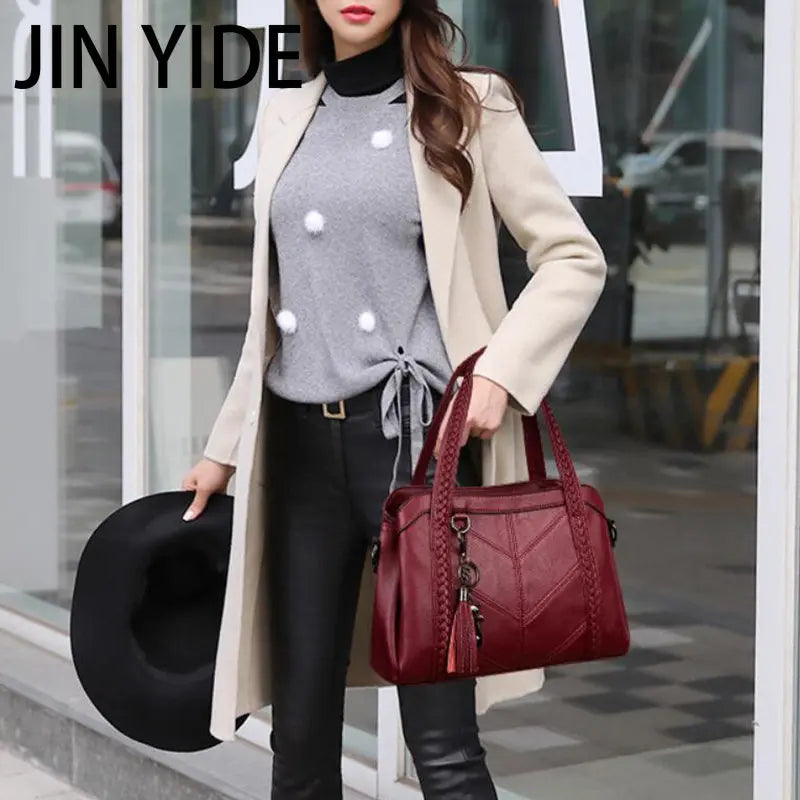 Women Tassel Handbag Large Capacity Shoulder Bag Ladies PU Leather Crossbody