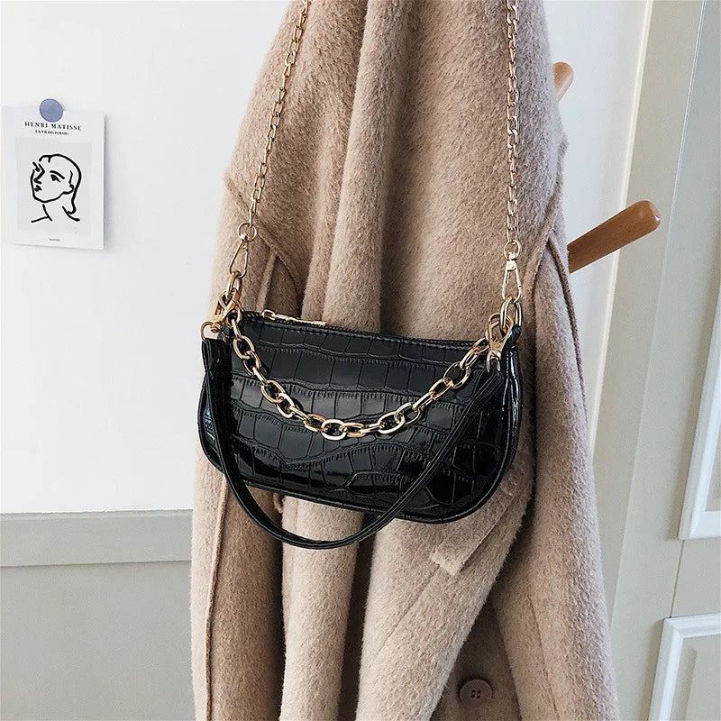 Women Chain Handbag Crocodile Pattern Travel Tote Mini Shoulder Bag