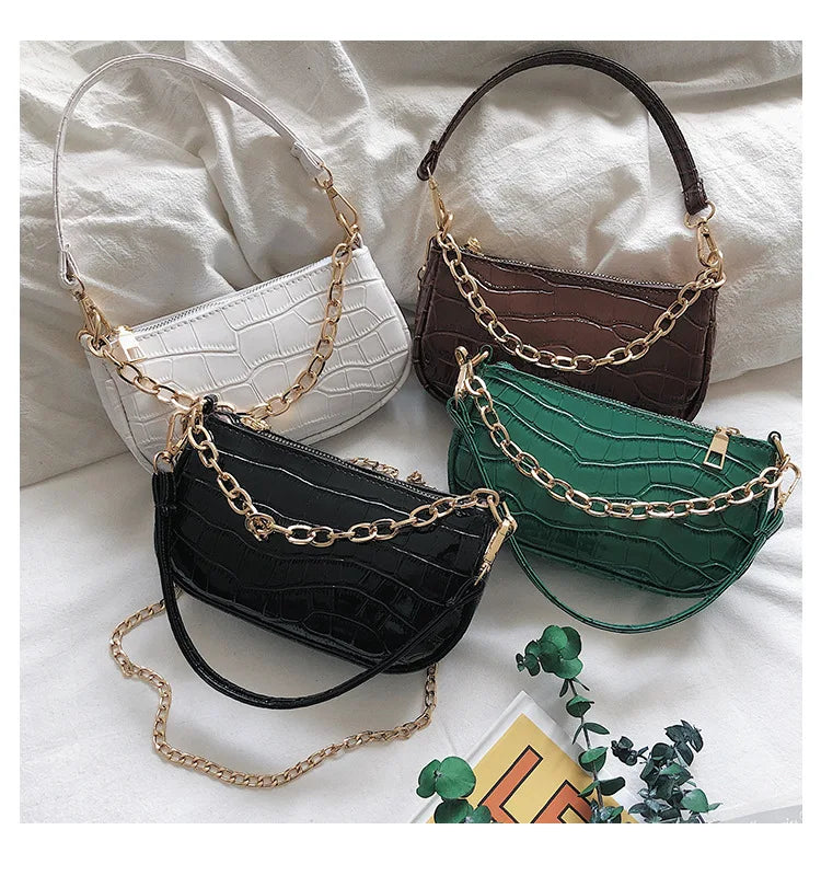 Women Chain Handbag Crocodile Pattern Travel Tote Mini Shoulder Bag