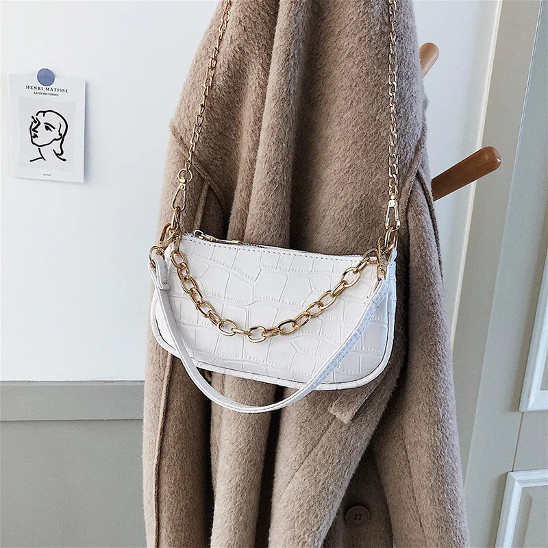 Women Chain Handbag Crocodile Pattern Travel Tote Mini Shoulder Bag