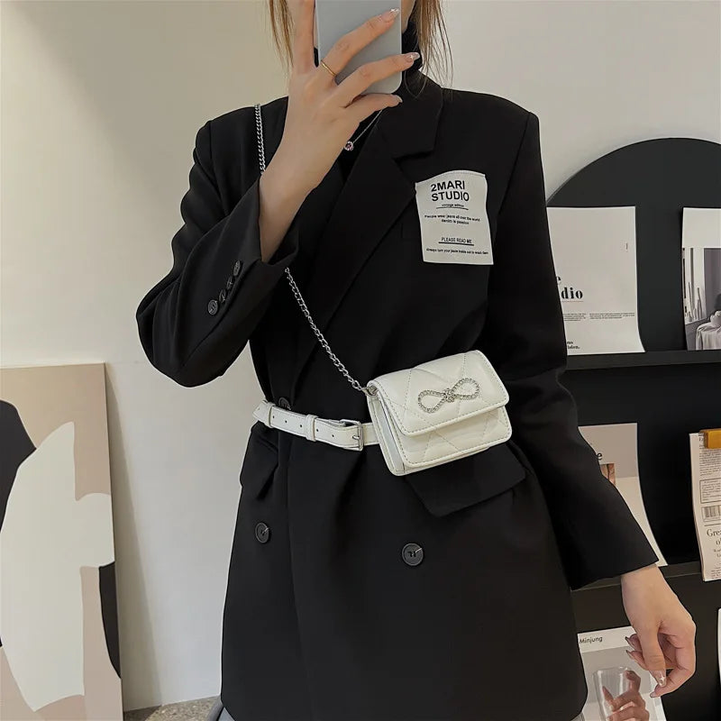 Women Leather Waist Bag Chain Fanny Pack Rhomb Shoulder Belt Ladies Chest Bag