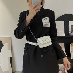 Women Leather Waist Bag Chain Fanny Pack Rhomb Shoulder Belt Ladies Chest Bag