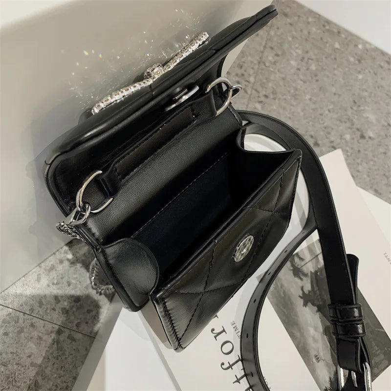 Women Leather Waist Bag Chain Fanny Pack Rhomb Shoulder Belt Ladies Chest Bag