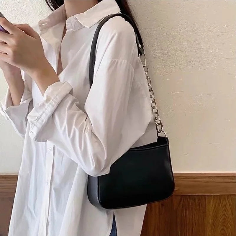 Women Chain Shoulder Bags PU Leather Crossbody Underarm Thread Lady Handbags