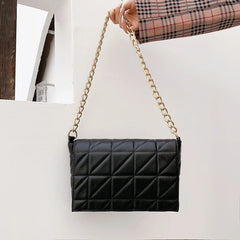Women Chain Shoulder Underarm Bag Lattice Pattern PU Retro Solid Handbags