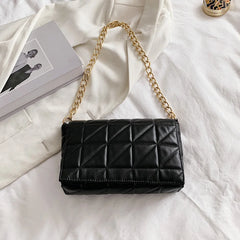 Women Chain Shoulder Underarm Bag Lattice Pattern PU Retro Solid Handbags