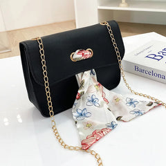 Women Chain Small Shoulder Bags Pu Leather Silk Scarf Crossbody Bags