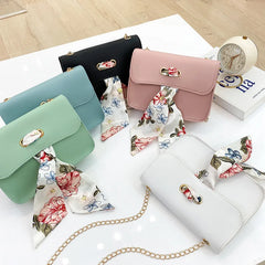 Women Chain Shoulder Bags with Silk Scarf Crossbody Bags