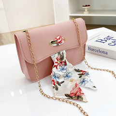 Women Chain Shoulder Bags with Silk Scarf Crossbody Bags