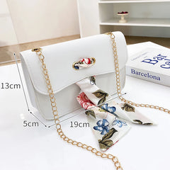 Women Chain Small Shoulder Bags Pu Leather Silk Scarf Crossbody Bags