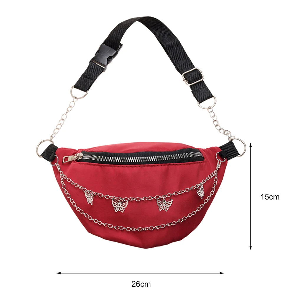 Women Chain Waist Bag Nylon Zipper Small Travel Phone Chest Bag