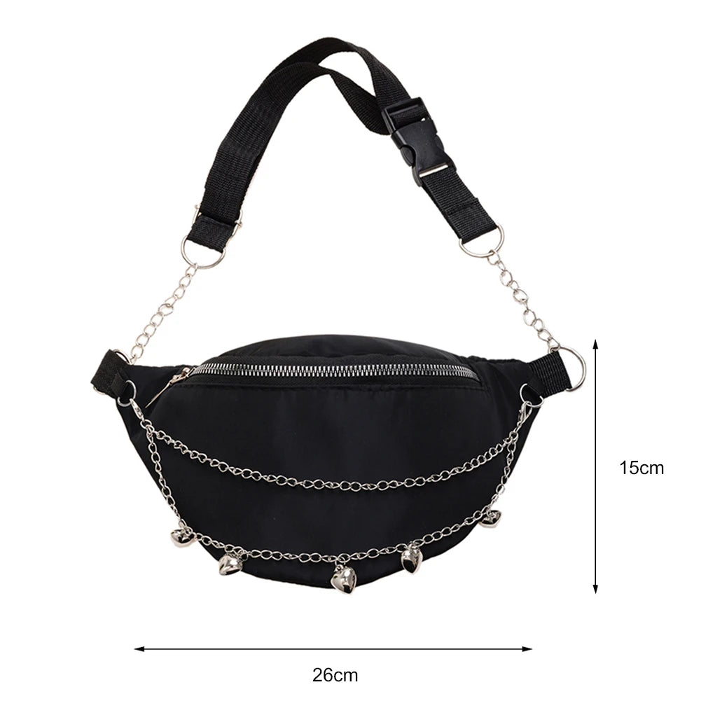 Women Chain Waist Bag Nylon Zipper Small Travel Phone Chest Bag