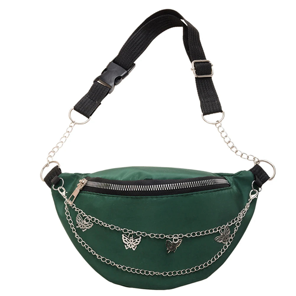 Women Chain Waist Bag Nylon Zipper Travel Phone Chest Bag