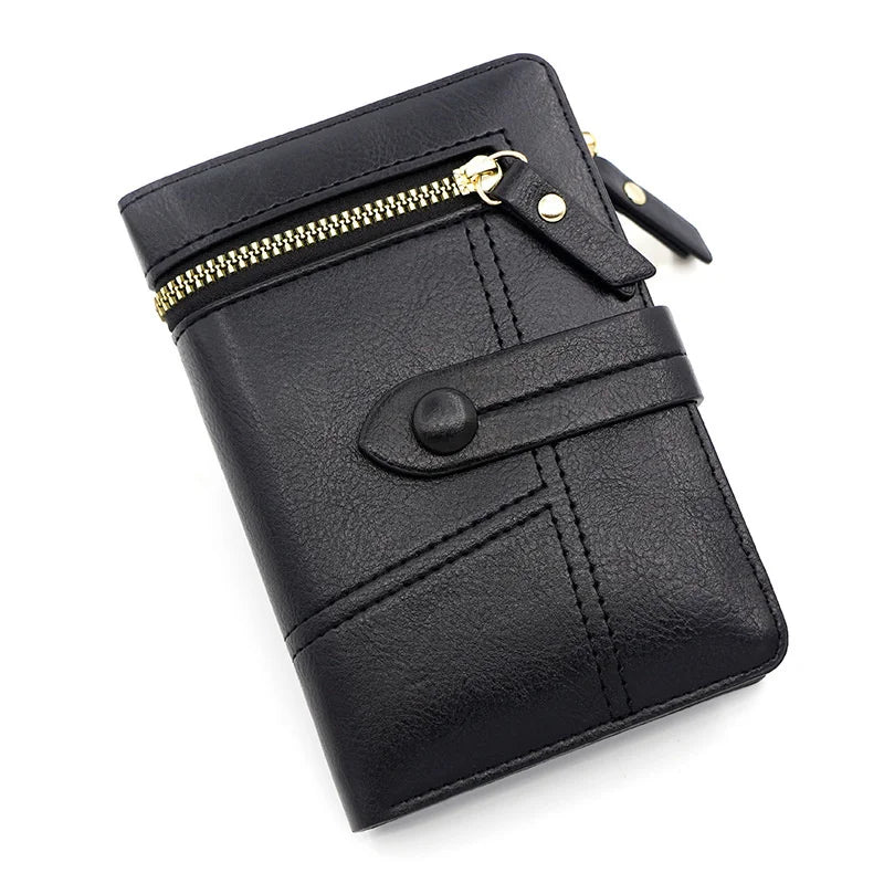 Women Change Purse Short Wallet PU Leather Zipper Hasp Ladies Purses Money