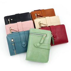 Women Change Purse Short Wallet PU Leather Zipper Hasp Ladies Purses Money